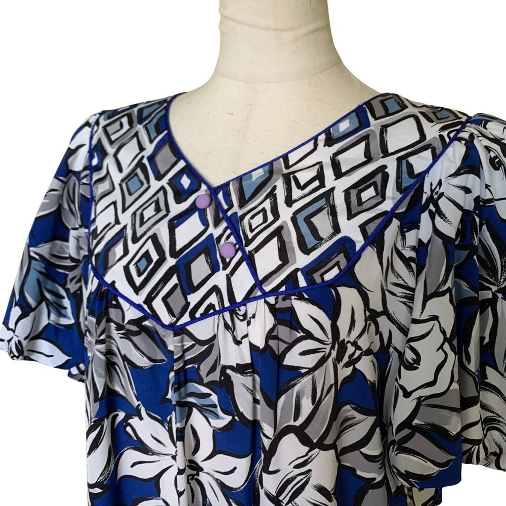 Vintage Liberty House Hawaiian Muu Muu Dress Naturally Petite Blue Floral - Picture 2 of 12